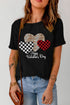 Black Happy Valentine'S Day Hearts Print Short Sleeve T Shirt